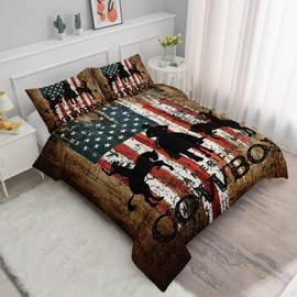 Datura home Western Cowboy Comforter Bedding Set for Kids Teens Adults,Western Cowboy Farm Life American Flag Printed Comforter with 2 Pillowcases(Cowboy Twin)