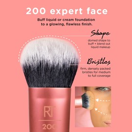 REAL TECHNIQUES Real Techniques Expert Face Makeup Brush, For Liquid and Cream Foundation, Blush, and Bronzer, Buildable Coverage for Base Makeup, Dense, Synthetic Bristles, Vegan and Cruelty-Free, 1 Count