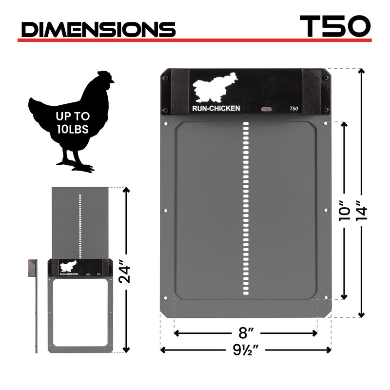 RUN-CHICKEN Door T50 – Automatic Chicken Coop Door Opener, Battery