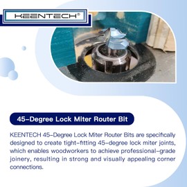 KEENTECH Router Bits, 45-Degree Lock Miter Router Bit for Joinery, Industrial Grade Cutting Tools for Woodworking (1/2 Inch Shank x 1-3/8 Inch Diameter x 5/8 Inch Depth, KT030513858)