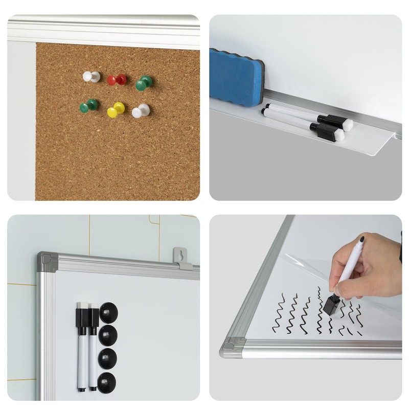 Combination Writeboard 24"x 18" Magnetic Whiteboard & Cork Board Aluminium