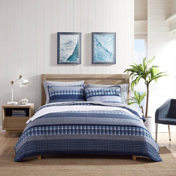 Nautica- Twin Quilt Set, Cotton Reversible Bedding Set, All Season Designer Home Décor (Addison Blue, Twin)