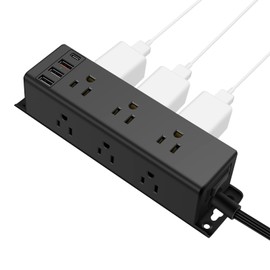 JUNNUJ 20W USB C Power Strip Desk with Thin Flat Plug, Wall Mount Surge Protector 9 Outlets with Fast Charge USB Ports, Table Edge Socket 3 Sided Extender with 6FT Extension Cord