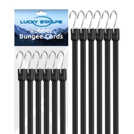 8 Inch Short Rubber Bungee Cords Heavy Duty Outdoor, Mini Small Bungee Straps with Upgraded Hooks, Black Tarp Straps with 1.9X Max Stretch & 100% Rubber for Cargo, Van, Truck, Motorcycle, etc (12 Pcs)