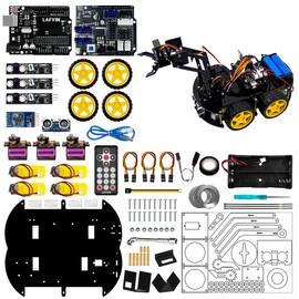 LAFVIN Mechanical 4WD Robot Arm Smart Car Kit - STEM/Graphical Programming Robot Car Compatible with Arduino IDE - Tutorial Included