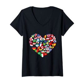 Womens Flags of Countries of the World international flag heart V-Neck T-Shirt