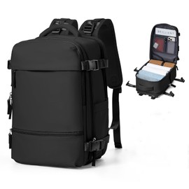 suwasp Black Backpack for Women Men Travel Backpack Carry On Flight Approved, TSA Friendly Airplane Backpack with Shoe Compartment, Anti Theft Laptop Backpack Personal Item Travel Bag for Weekender