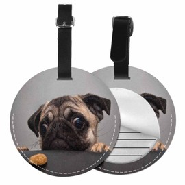 Richugui Gepäckanhänger aus Leder, rund, niedlich, Welpe, Sichtschutz, für Koffer, Kofferanhänger, Gepäcketiketten mit verstellbarem Gurt, 2 Stück