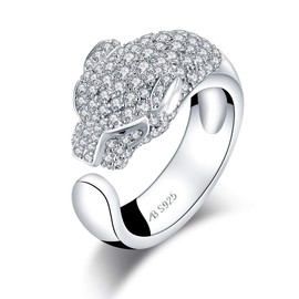 AINUOSIH Open Animal Ring Cubic Zirconia CZ Vivid Leopard Fashion Ring for Women 925 Sterling Silver Size 5-8
