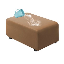 H.VERSAILTEX 100% Waterproof Ottoman Cover Rectangle Stretch Velvet Ottoman Slipcovers for Living Room with Nonslip Elastic Bottom Furniture Protector Thick Soft Fleece Fabric (Large, Sand)