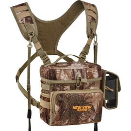 NewView Binocular Harness Chest Pack with Removable Rangefinder Pocket, Adjustable Bino Strap and Rain Cover - Ideal for Hunting, Hiking and Birdwatching-M, Camouflage, Camouflage