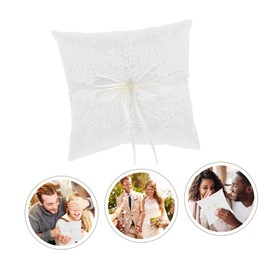 Parliky 1 x Ring Cushion for Weddings, Satin Ring Cushion with Bows Design, Elegant Ring Holder for Engagement Rings, Romantic Cushion for Wedding Parties, White Decorative Cushion