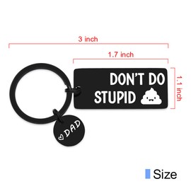 Beugif Funny Keychain Gifts for Don't Do Stupid Keychain Drivers License Gifts for Son Daughter Going to College Gift From Parents (Black-dad), 1.7 inch x 1.1 inch
