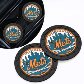 EMIJOY Mets Car Cup Holder Coasters, Baseball Fans, Non-Slip, Silicone, Round, Black and White, 2.75''