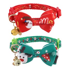 2pcs Christmas Bow Tie Cat Collar, Adjustable Snowman Cat Collars with Bells Christmas Kitten Collars Cute Holiday Kitten Collar Christmas Accessories for Cats Dogs