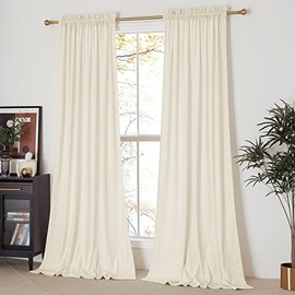 NICETOWN Thermal Insulated Velvet Curtains Ivory 96 Inch Length, Heavy Duty Keep Warm Drapes Room Darkening Thermal Insulated Curtains for Patio Hall Villa, Bedroom Window Treatment Set of 2 Panels