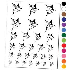 Jumping Marlin Fish Temporary Tattoo Water Resistant Fake Body Art Set Collection - Dark Blue (One Sheet)
