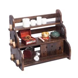 Wood Meditation Table with Doors, Spiritual Altar for, Tea Ceremony Buddhist Prayers Storage Coffee Rack and Divination, Relaxing and Zen Personal Space