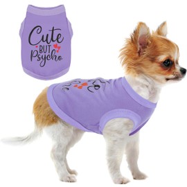 Stylish Dog Clothes: Expressive Cotton Puppy Shirt Vest for Small and Medium Dogs, Featuring 'Cute but Psycho' Slogan Print - Perfect for Showing Off Your Pet's Unique Style! Purple M
