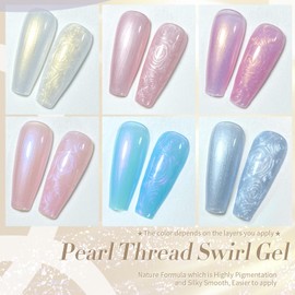 Born Pretty Pearl Gel Nail Polish Aurora Iridescent Glitter Shimmer Pearl Effect White Pink Purple Blue Mermaid Drawing Gel Nail Polish Shell Swirl Thread Effect Nail Gel Soak Off Led DIY Gift 6PCS