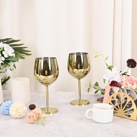 FXKS Set of 4 Gold Stainless Steel Wine Glass, 15 oz Unbreakable Metal Wine Glasses，Portable Stainless Steel Wine Glasses Suitable for Valentines, Outdoors, Weddings, Parties, Anniversary