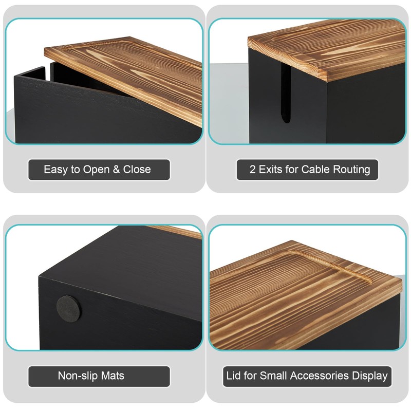Bivvclaz Large Cable Management Box, Wooden Cord Organizer Box for