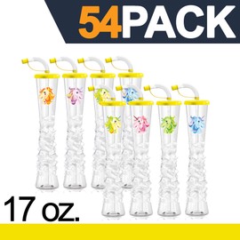 Sweet World USA Ice Party Yard Cup Novelty Cup - 17 oz. (Box of 54) - clear cups with Lids (Yellow with Unicorn)