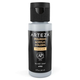 ARTEZA Acrylic Pouring Paint - 2oz Silver Gray High Flow, No Mixing Needed, For Canvas, Glass, Paper, Wood, Tile, Stones