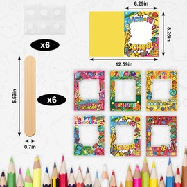 6Pcs Back to School Party Photo Booth Props School Photo Prop Picture Frame with 4 × 4 inches Photo Space for First Day of School Welcome Back to School Decorations