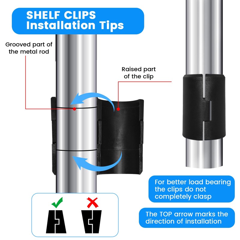 SDTC Tech 12 Pairs Wire Shelf Clips and 4Pcs Pole