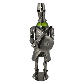 Silver Metal Knight Wine Bottle Holder