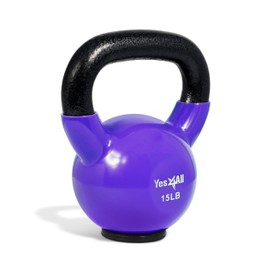 Yes4All Vinyl Coated Kettlebell With Protective Rubber Base, Strength Training Kettlebells for Weightlifting, Conditioning, Strength & Core Training (15 LBS - Violet)