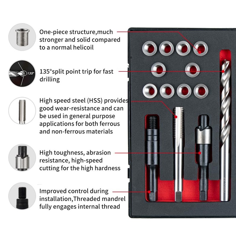 SENNMONN 3/8-16 SAE Thread Repair Kit with Insert HSS Drill,