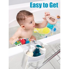 Bath Toy Storage Organizer, 2 Compartments Bath Toy Holder for The Tub, Wide Opening Bathtub Toy Storage Bag, Baby Bath Essentials Easy Access for Kids Toddlers
