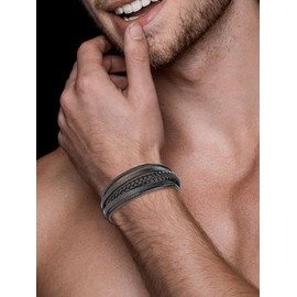 Leather Bracelet for Men Braided Multi-Layer Mens Wrap Bracelet (black-7.5in)