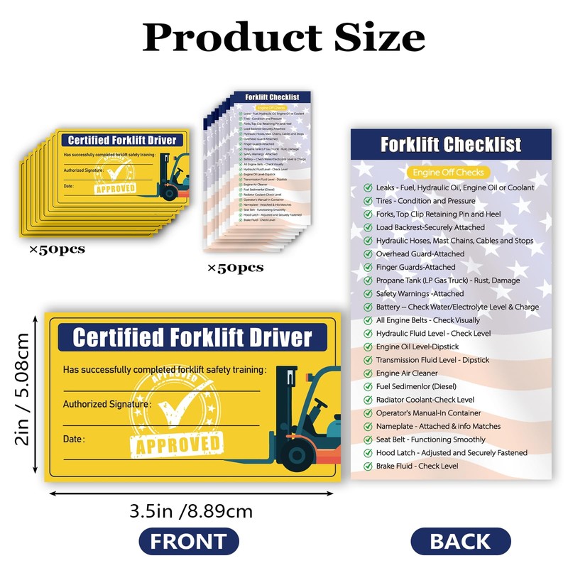 50-Pack Forklift Operator Safety Training Cards, Safety Card for Forklift