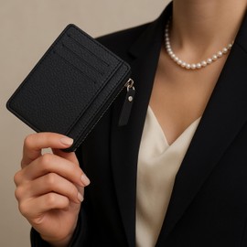 GYSNOIZE Credit Card Holder for Women - Zipper PU Leather Wallet Slim Small Card Holder for Women with Wallet Can Store Up to 8 Cards, black, Modern