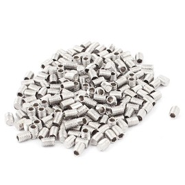 sourcing map M3x4mm Metric 304 Stainless Steel Hex Socket Set Flat Point Grub Screws Silver Tone for Towel Rack Door Knob 200pcs