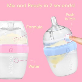INTTERO Anti-Colic Formula Making Dispenser Baby Bottles, 6oz with Flow 1 Nipples, 2pk, Modern Blue — Baby Essential Biberones PopYummy Mixie