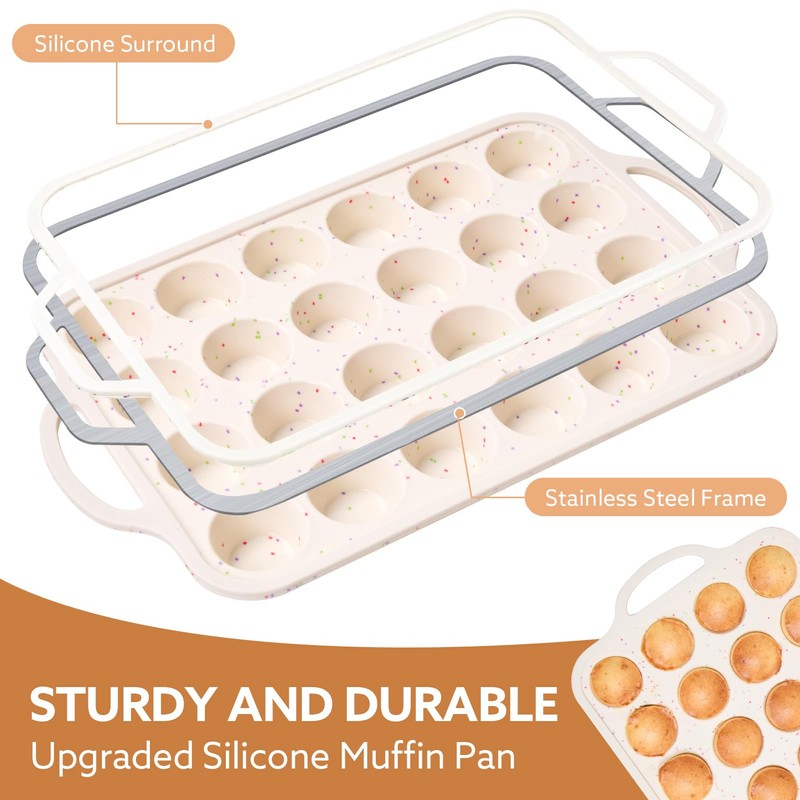 Biubumtu 2 Pack Silicone Muffin Pan, 24-Cup Silicone Cupcake Pan
