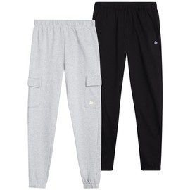 RBX Boys Sweatpants - 2 Pack Performance Fleece Basic Joggers, Athletic Track Pants for Boys with Elastic Waistband (8-16), Size 12, Griffin Heather Black Cargo