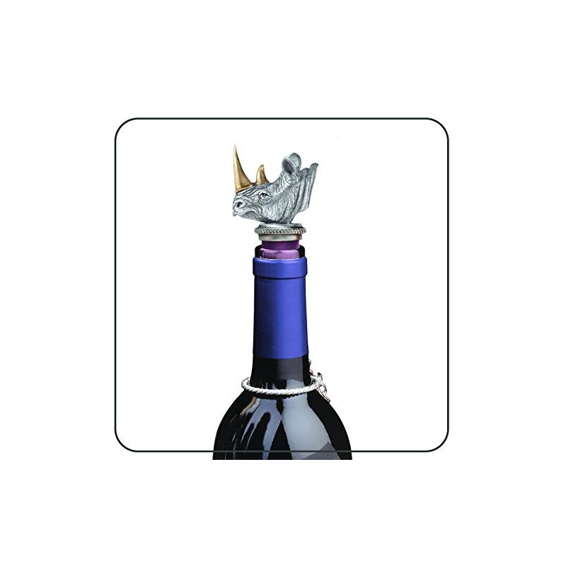 Rhinocerous Bottle Stopper with Brass Horns | Bottle Topper for
