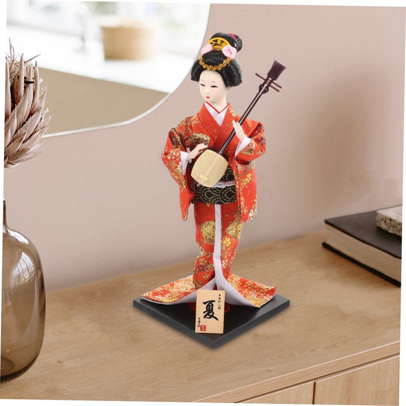 Alipis Japanese Geisha Doll Traditional Kimono Statue Artistic Home Decor