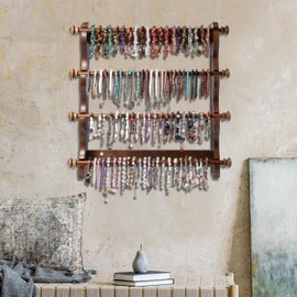 humberboat 4 Tier Wooden Bracelet Holder Wall-Mounted, Bangle Watch Necklace Display Storage Antique Bracelet Display Jewelry Holder Display Organizer, Brown 4 Tier Wooden Bracelet Holder