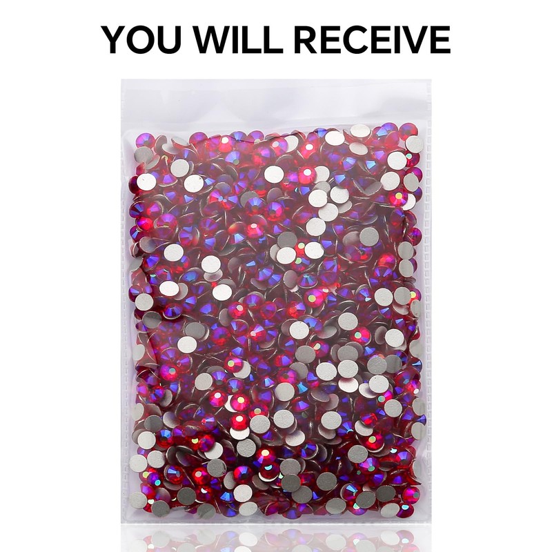 288Pcs Red Ab Crystal Rhinestones,Glass Flatback Rhinestones Gemstones for Nail