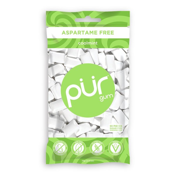 PUR 100% Xylitol Chewing Gum, Sugarless Coolmint, Sugar free & Aspartame Free, Vegan & Keto Friendly - Teeth Whitening & Relieves Dry Mouth - Pure Natural Flavored Candy, 55 Count (Pack of 1)