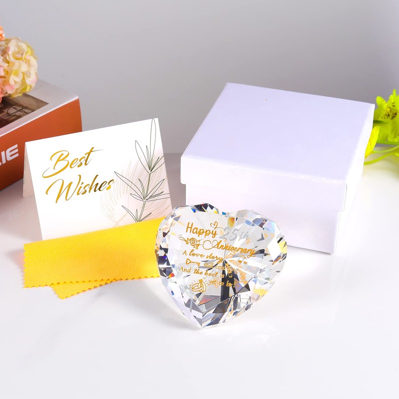 25th Silver Wedding Anniversary Romantic Gifts for Couple, Heart Crystal