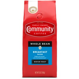 Community Coffee Breakfast Blend Whole Bean Coffee, Medium Roast, 12 oz Bag (Pack of 1)