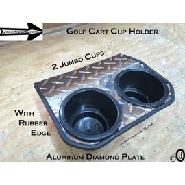 2 Jumbo Cup Drink Holder Fits Ezgo TxT Made with Polished Aluminum Diamond Plate