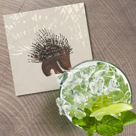 Unbranded Bristling Porcupine Animal 4'' X 4'' Square Wooden Coaster
